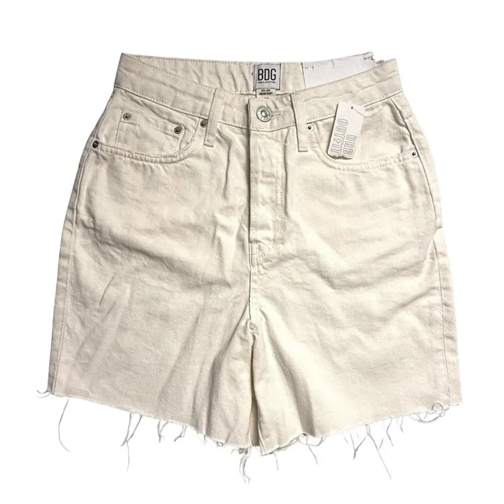 BDG Urban Outfitters 90s Long Inseam Denim Shorts 28 Raw Hem NWT Minimalist